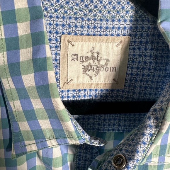 Men's Blue and Green Plaid Casual Shirt - Picture 3 of 4